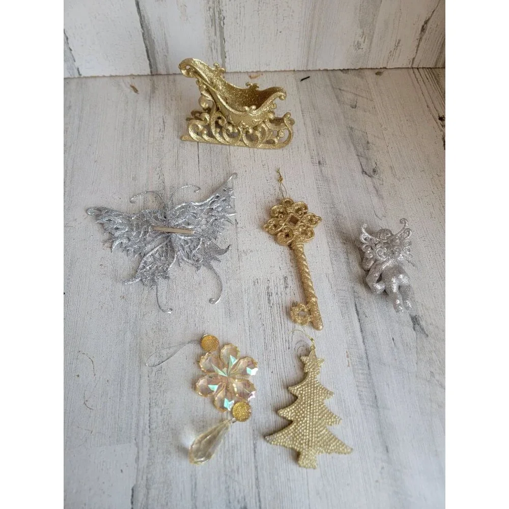 Unique glitter butterfly sleigh angel‎ tree ornament Xmas set